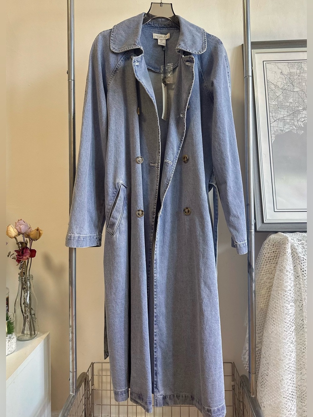 Rachel Zoe Long Denim Trench Coat - Light Blue